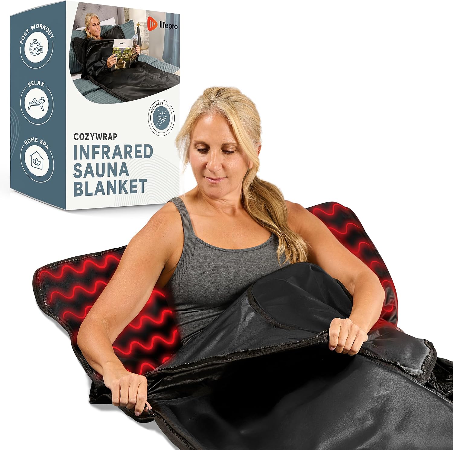 Lifepro Portable Infrared Sauna Blanket with Arm Sleeves, Far Infrared Sauna for Wellness, Skin Rejuvenation, Accelerated Recovery, &amp; Relaxation