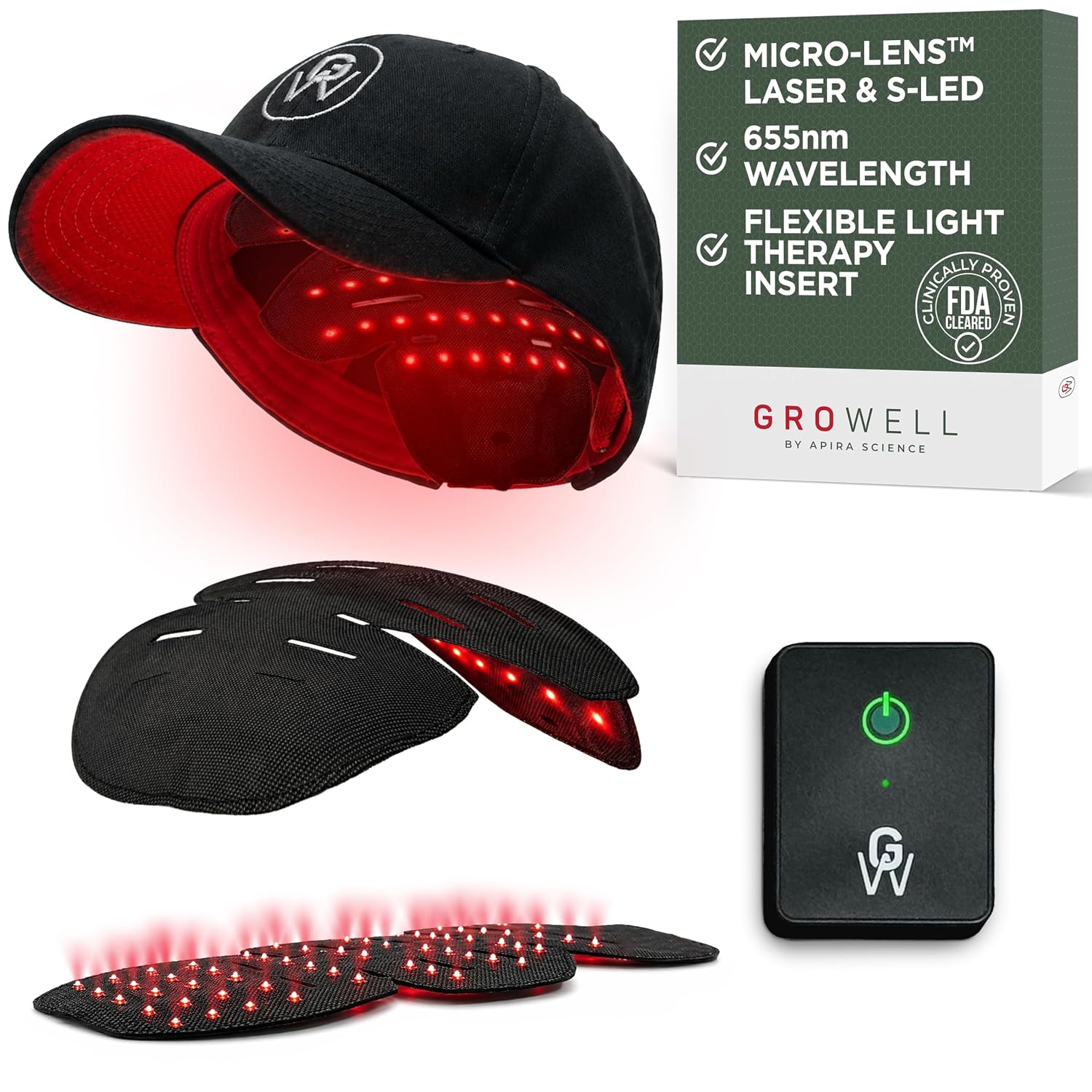 GroWell Red Light Therapy Hair Growth Cap, FDA Cleared Laser Treatment for Hair Regrowth and Reduced Shedding, LED & Laser Red Light Therapy Clinically Proven in Double-Blind Studies -Black