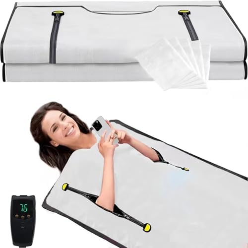 Infrared Sauna Blanket, Upgraded Blanket for Detox, Home Sauna with Remote, Including 5 Pieces Plastic Sheeting for Body Wrap (Purple)