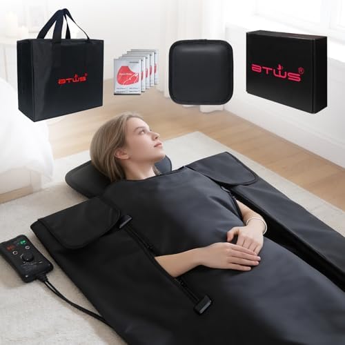 Infrared Sauna Blanket –Low EMF Safe with Support Pillow,Size 6 ft x 2.6 ft,Durable PU Leather Cover Detox & Relaxation at Home Adjustable Timer,5 Pcs Detox Bags,Gifts for Family