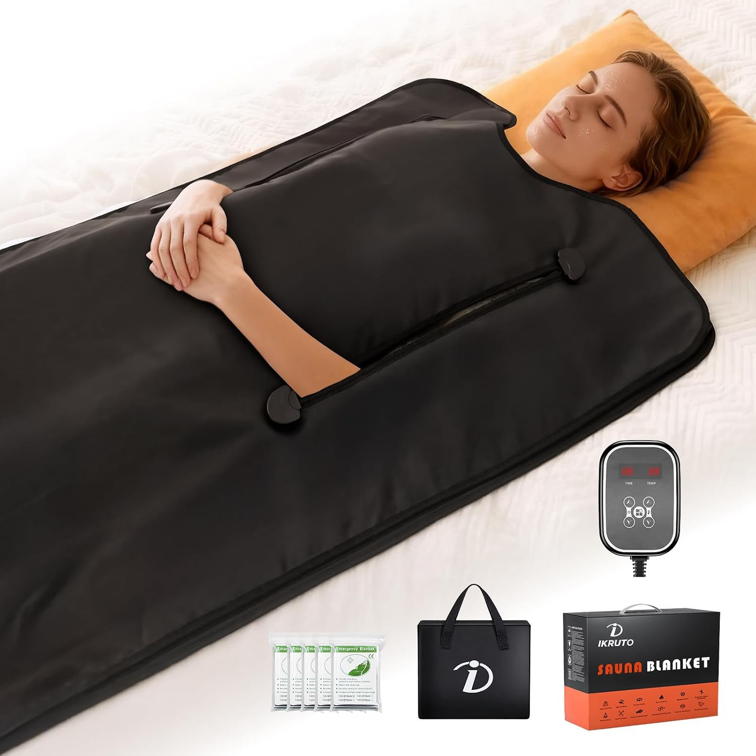 Infrared Sauna Blanket for Home - PU Portable Sauna Blanket for Detox & Relaxation 86℉-176℉ Adjustable, 60 Min Timer, Body Blanket with 5 pcs Detox Wrap & Portable Carring Bag at Home Sauna